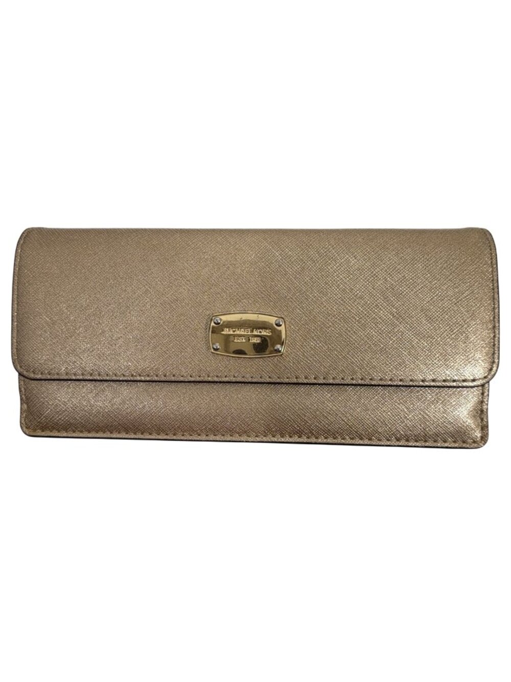 Michael Kors Jet Set Metallic Gold Saffiano Leather Slim Envelope Travel Wallet